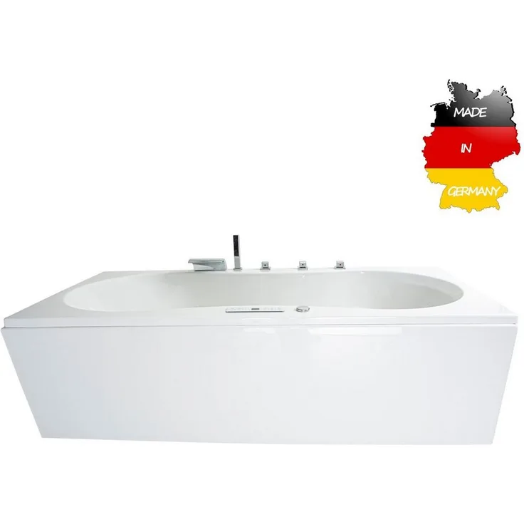 Basera® Whirlpool-Badewanne Palma 190 x 90 cm, LED-Farblichtambiente, Touchpanel, Bluetooth, Radio, Wasserfall, Weiß