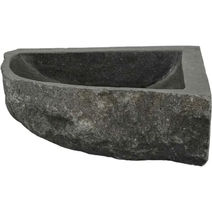 vidaXL Waschbecken Wandhängende Ecke Waschschüssel aus Flussstein, Grau, 37 x 37 x 12 cm – Bild 5
