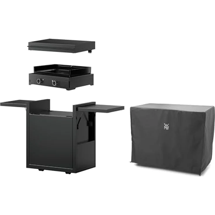 WMF Plancha Set 60E, elektrischer Plancha Grill mit 3200 W, Planchadeckel, Planchawagen und Abdeckhaube, schwarz, 75 x 99.5 x 63 cm, Stahl/Gusseisen/Aluminium/Edelstahl – Bild 1