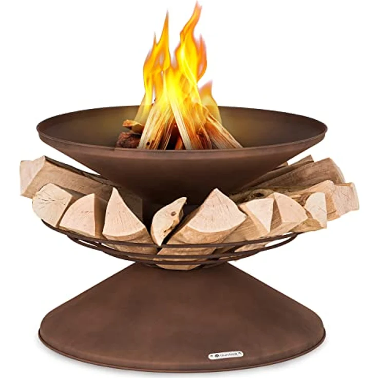 Blumfeldt Feuerschale, Wetterfeste Feuerstelle mit Grillrost & Funkenschutz, 55 cm hoch, aus robustem Stahl für Terrasse & Garten – Bild 1