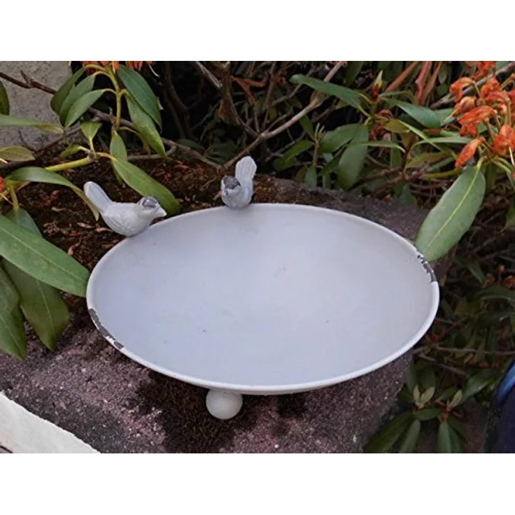 Deko-Impression Vogeltränke Vogelbad Vogelfutterstelle Eisen Massiv Grau Lackiert 22