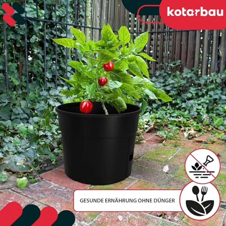 KOTARBAU® Tomatenturm 115 cm, Tomatentopf mit 12 L Fassungsvermögen, anpassbare Rankhilfe, schwarz Kunststoff, für Tomaten und Gemüse – Bild 4