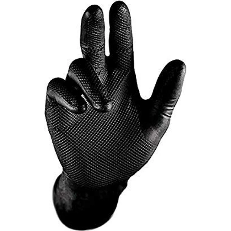 Strong Hand Nitrilhandschuhe 0422 Grip, 50 Paar schwarze Arbeitshandschuhe, Größe S (7), lebensmittelgeeignet, hohe Widerstandsfähigkeit, gepudert, beidseitig tragbar – Bild 1