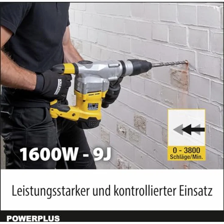 POWERPLUS Elektro-Schlagbohrmaschine POWX1179, 1600 W, Schlagbohren, Meißeln und Meißeldrehen, 9 J, SDS max, inkl. 3 Zubehörteile – Bild 5