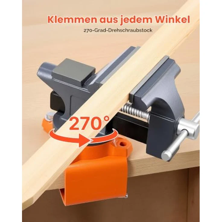 VEVOR Schraubstock 114,3mm, Tischschraubstock mit 270°-Schwenkbasis, Gusseisenkonstruktion für Holzbearbeitungs-, Metallbohr- und Schneidearbeiten – Bild 3
