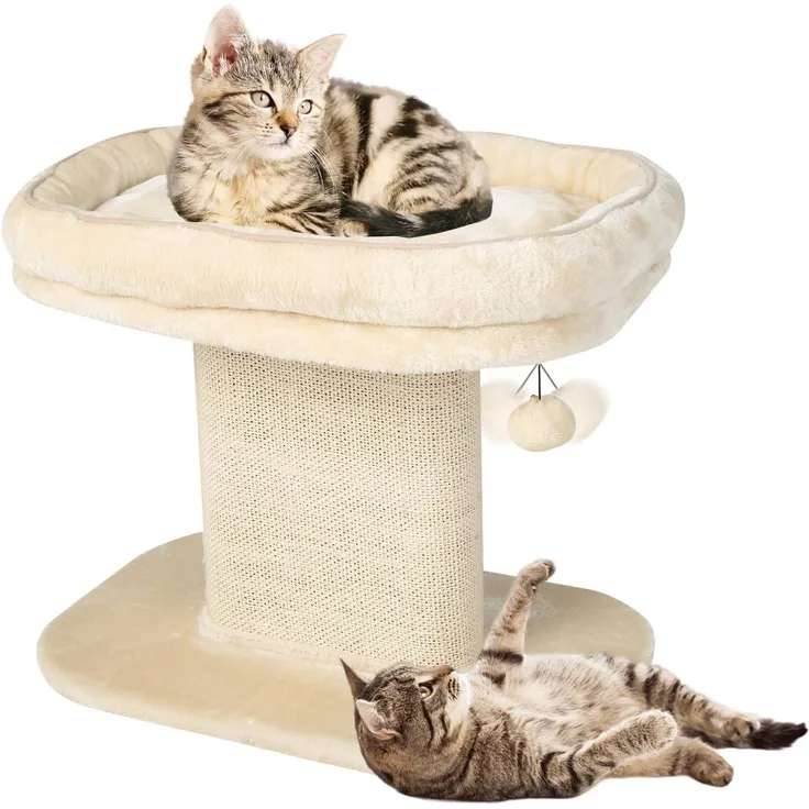 KOMFOTTEU Kratzbaum Katzenbaum, mit Sitzplattform, 50cm, hautfreundlichem Plüsch, Beige
