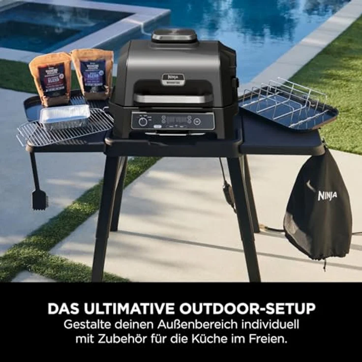 NINJA Elektrogrill Ninja Woodfire XL Grillplatte & Plancha, 2-in-1-Kombination für geschnittenes Gemüse, Schwarz – Bild 5