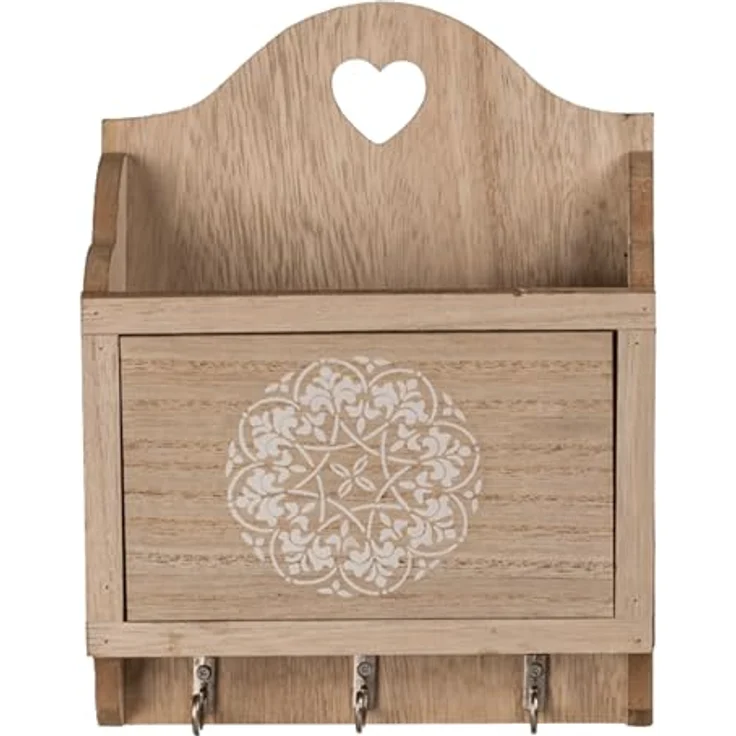 Schlüsselbrett mit Ablage Naturfarben Holz 3 Haken Keys Schlüsselbrett Stylish – Bild 2