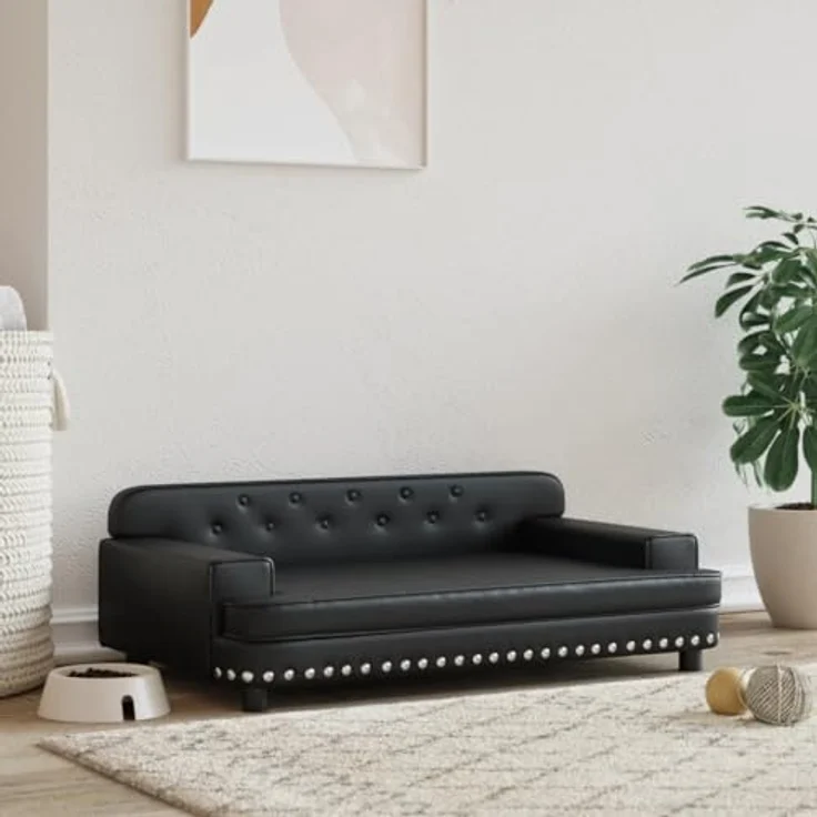 vidaXL Hundebett Schwarz 90x53x30 cm Kunstleder – Bild 2