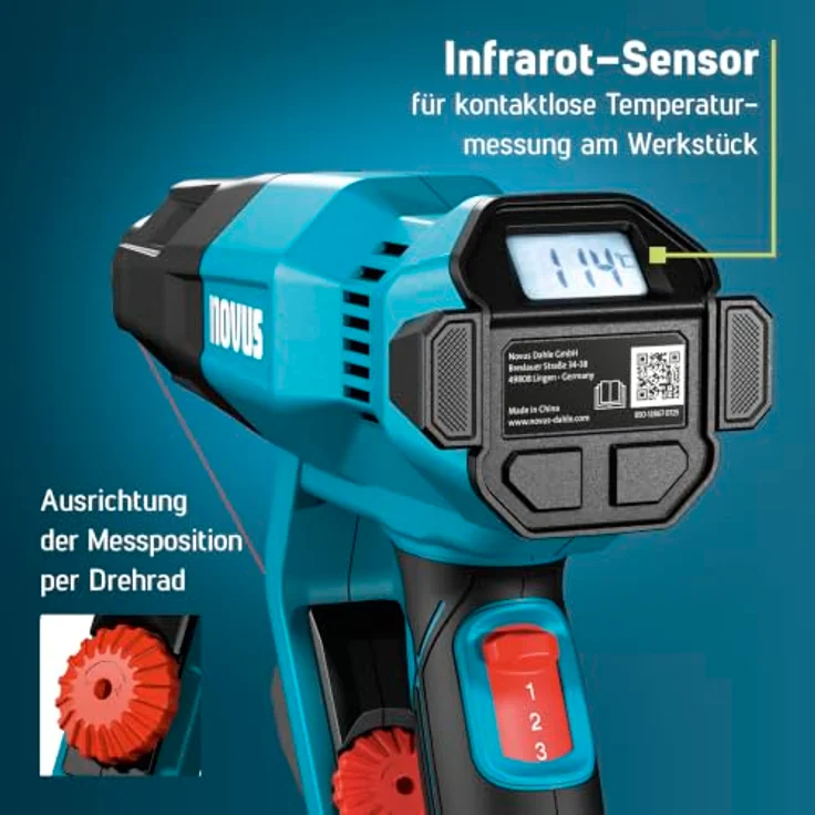 NOVUS TOOLS Heißluftpistole H-250, 80–600°C, Keramikheizung, LCD-Display, ergonomisches Design – Bild 2