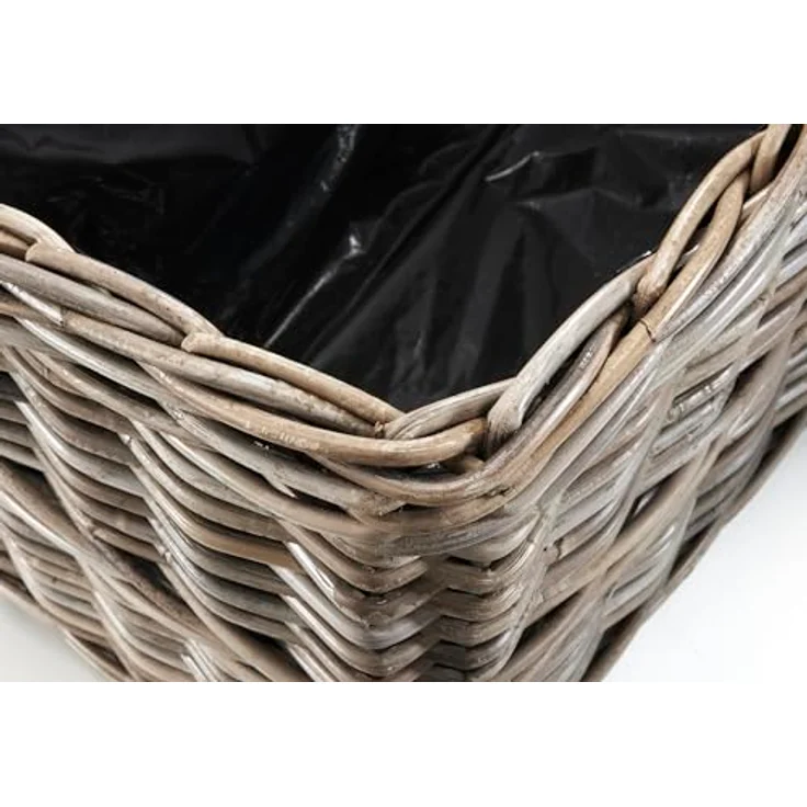 Kobolo Blumenbank LALE, eckiger Pflanzkorb aus Rattan, grau, 71x37x35 cm, ideal für Balkon, Terrasse und Innenbereich, mit integrierter Folie. – Bild 5