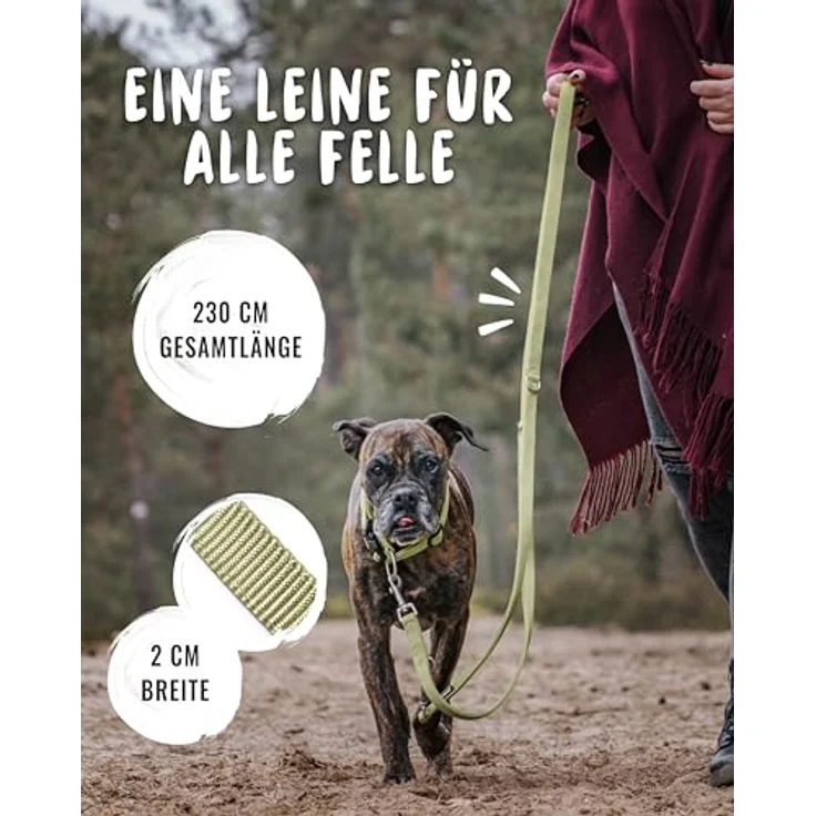 Rudelkönig Führleine Frida, 2,30m verstellbar für mittelgroße und große Hunde, robuste Nylon Leine in Khaki – Bild 2