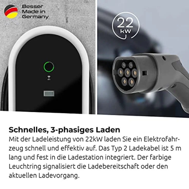 Technivolt 2200 Smart Wallbox 22kW mit 5m Ladekabel, Schwarz-Grau (0000-6302) – Bild 4