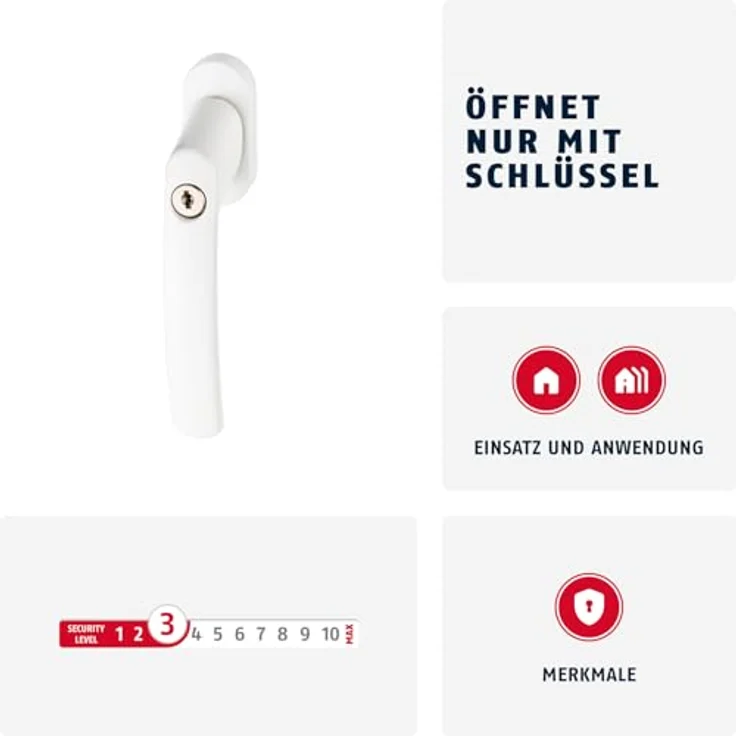 ABUS FG200, Abschließbarer Fenstergriff mit Druckzylinder, 3er Set, gleichschließend, Weiß, Sicherheitslevel 3 – Bild 2