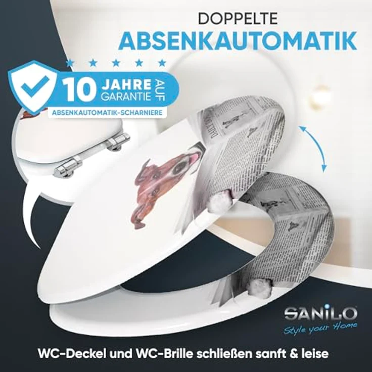 Sanilo WC Sitz Newspaper, Absenkautomatik, stabiler Holztock, antibakterielle Oberfläche, 47x37.7 cm – Bild 2