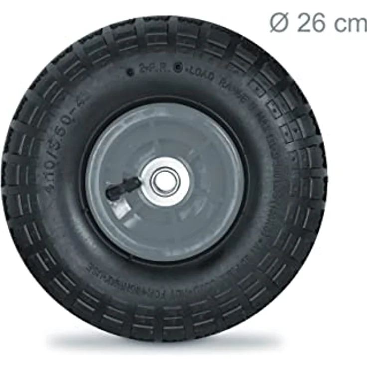 Relaxdays 2X Sackkarrenrad 4.1/3.5-4, luftbereifte Ersatzräder f. Bollerwagen, 16mm Achse, 136kg, 260x85mm, schwarz-grau – Bild 4