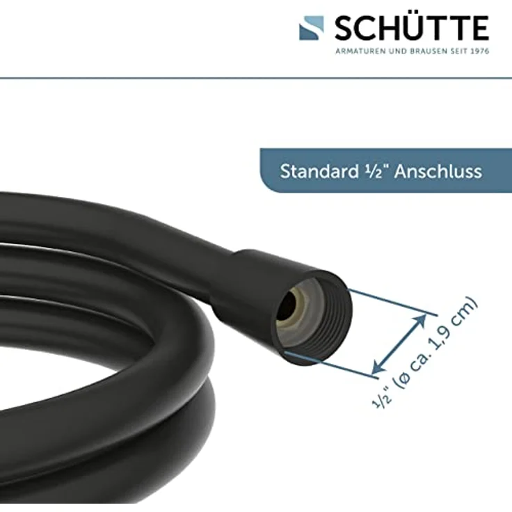 SCHÜTTE Duschschlauch 1,5m | Brauseschlauch mit Verdrehschutz Dusche mit 150cm Länge aus Kunststoff | Duschkopf-Schlauch mit Universalanschluss | Schwarz – Bild 4