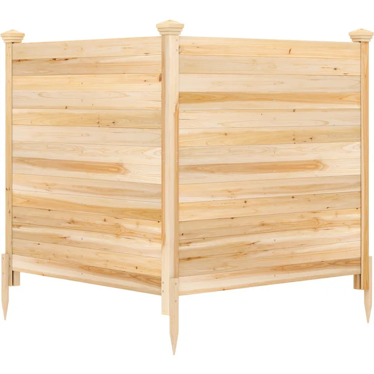 KOMFOTTEU 2-teiliger Sichtschutzzaun, Gartenzaun aus wetterbeständigem Tannenholz, inkl. 3 Pfosten, 119 x 119 x 115,5 cm, Braun/Schwarz/Natur