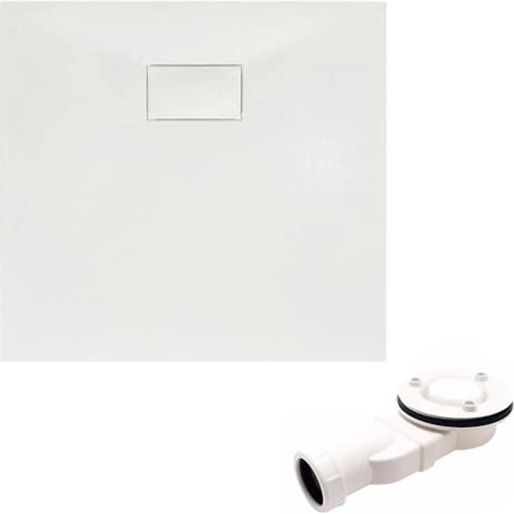 BADLAND Duschkabine HELA mit Duschwanne VIDAR 80x80 cm, quadratische Duschabtrennung aus transparentem Nano Glas 6 mm, Duschtasse in Weiß Steinoptik mit Ablaufgarnitur Ø 90 mm – Bild 2