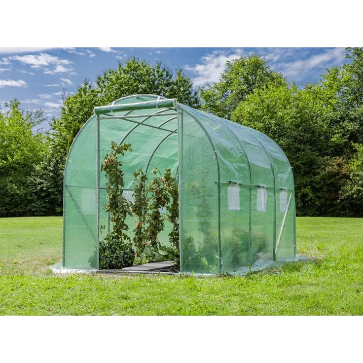 Powertec Garden Foliengewächshaus, Tomatengewächshaus mit 6 Fenstern, ca. 300x200x200 cm, grün, wasserabweisend und lichtdurchlässig