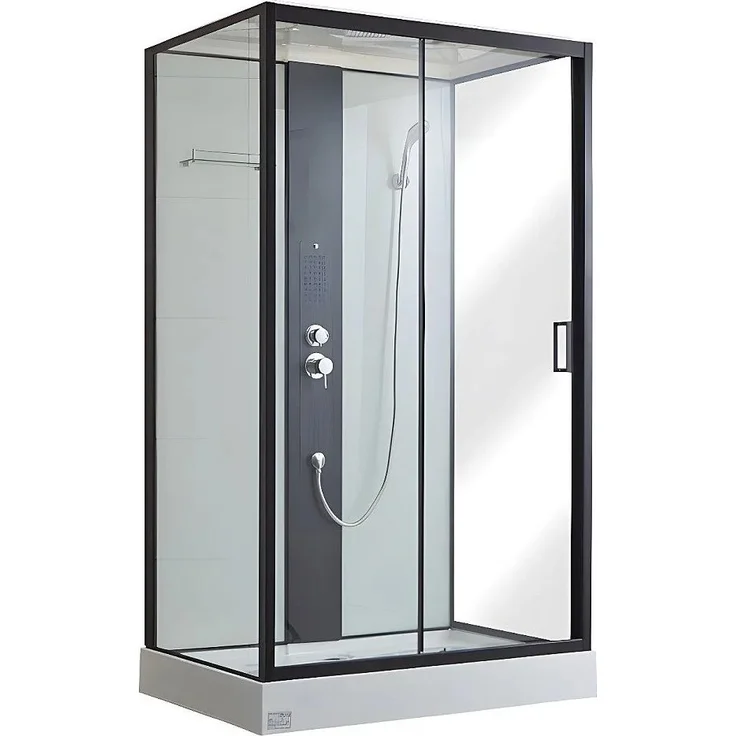 Vente-unique Duschkabine Primea, Massagedusche mit Regendusche & Handbrause, Schwarz, 120 cm