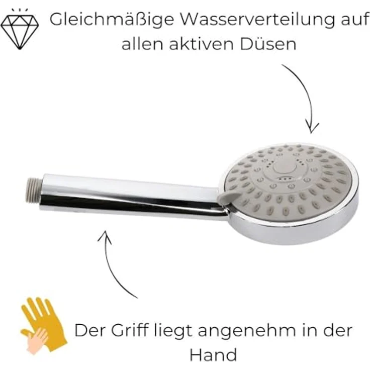GarPet Handbrause Duschkopf 5 Funktion Duschbrause Wassersparender Brausekopf, Chromfarben – Bild 5