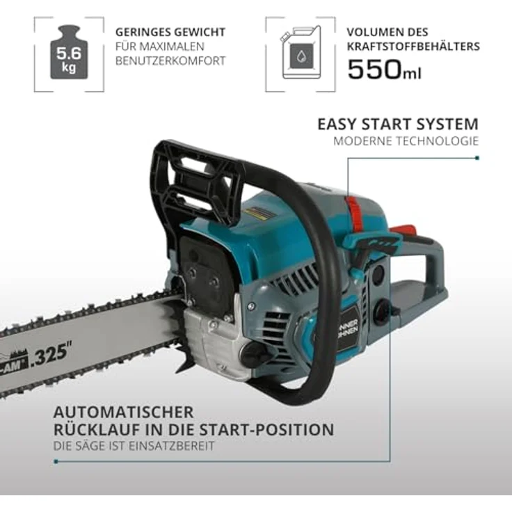 Könner & Söhnen Benzin-Kettensäge KS CS31G-20-1, 2,3 kW, 54,5 cm³, Schwertlänge 50 cm, Easy-Start-System, Anti-Vibrations-Technologie, hohe Sicherheit – Bild 7
