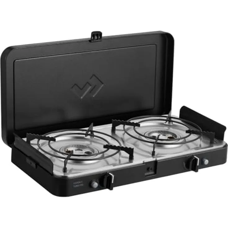Cadac 2-Cook Turbo FFD Stove 30mbar BBQ Gasgrill Tischgrill Campinggrill 203F2C-10-EF, Leichtgewichtiges Modell mit Turbo-Brennern, schwarz
