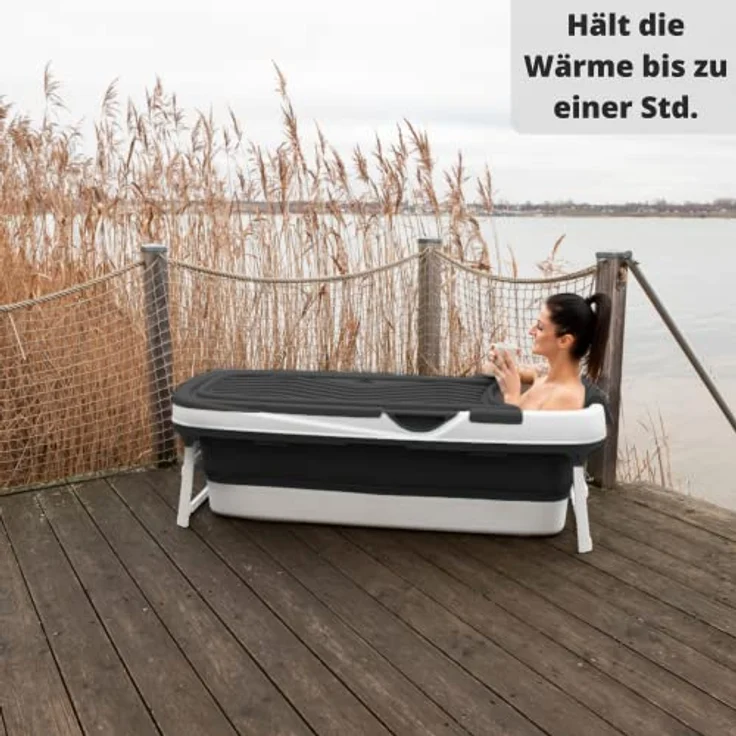 CRS faltbare Badewanne Erwachsene 158x62x52cm | Klappbare mobile Badewanne ideal für kleine Badezimmer | foldable bathtub | tragbare Klappbadewanne zum Aufstellen Schwarz – Bild 2