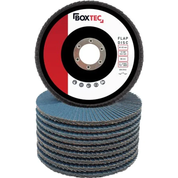BOXTEC Profi-Fächerscheiben BLAU 125mm INOX, Lamellenscheiben für Winkelschleifer, P60, 10er Pack – Bild 2