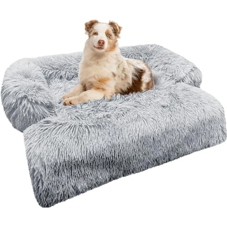 bluzelle Sofaschutz Hundebett für kleine & mittelgroße Hunde, Hundedecke für Couch Sofa Cover, Plüsch Hundesofa Schutzdecke rutschfest Wasserdicht Waschbar Abnehmbarer Bezug, Farbe:Hellgrau – Bild 1