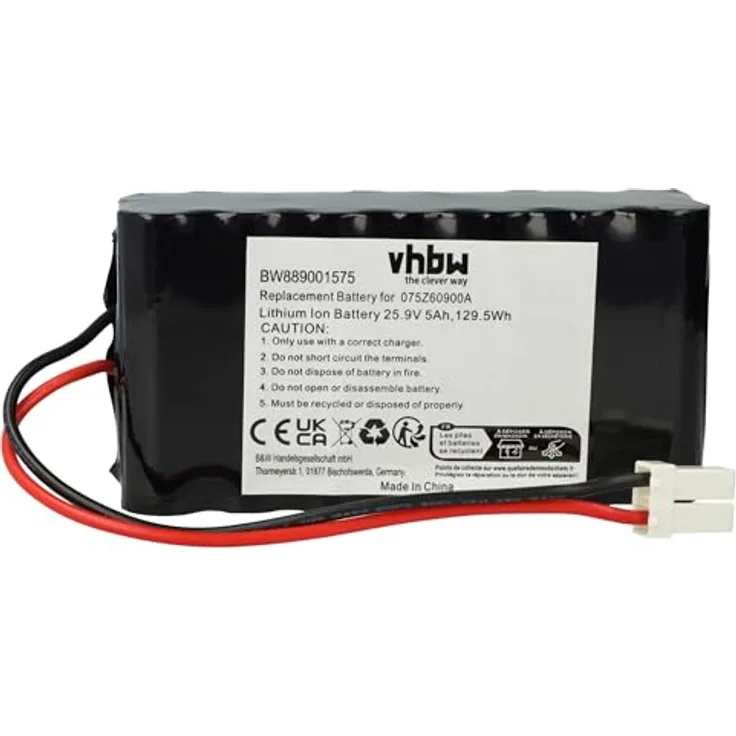 vhbw Akku Ersatz für Ambrogio 050Z36600A, 050Z38600A, 075Z60900A, 5000mAh, 25,9V, Li-Ion, hochkapazitiver Rasenmäherakku