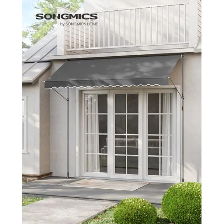 SONGMICS Klemmmarkise, höhenverstellbar mit Handkurbel, Sonnenschutz für Balkon Terrasse Garten, 300 x 120 cm, anthrazit – Bild 2