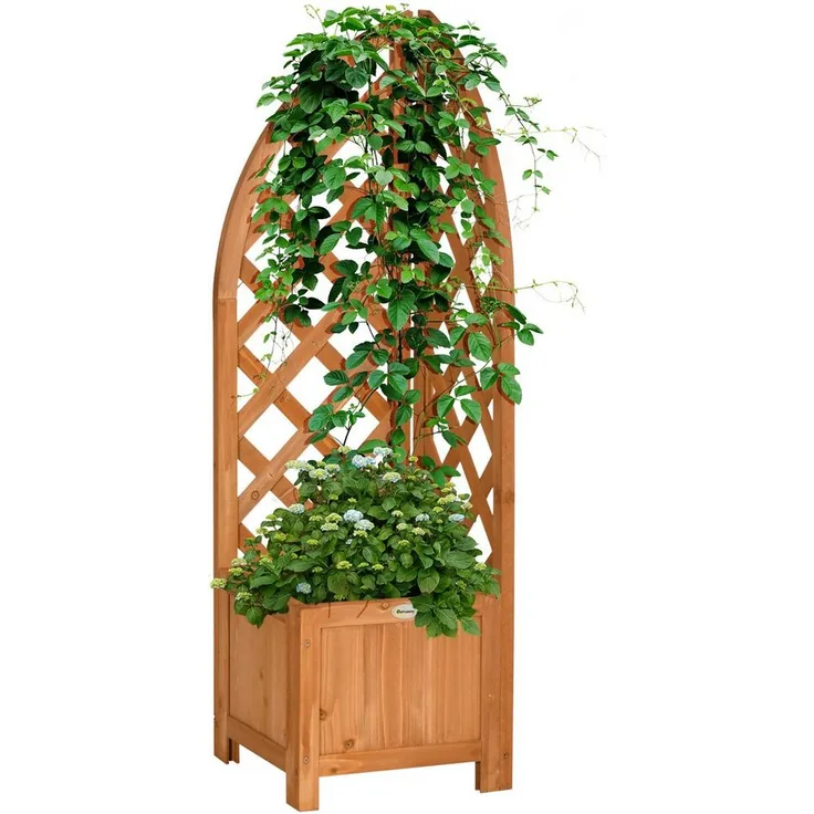 Outsunny Hochbeet Blumenhochbeet mit Eckspalier, für Garten, Balkon, Braun