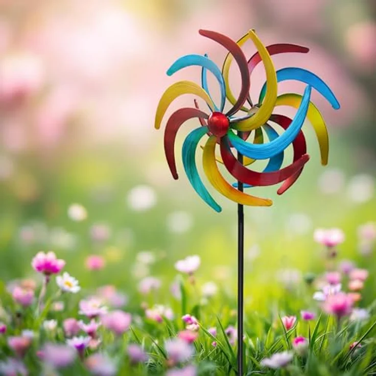 Spetebo Metall Windrad bunt - Ø 38 cm/Höhe 140 cm - Deko Windspiel Windmühle Gartenstecker – Bild 7
