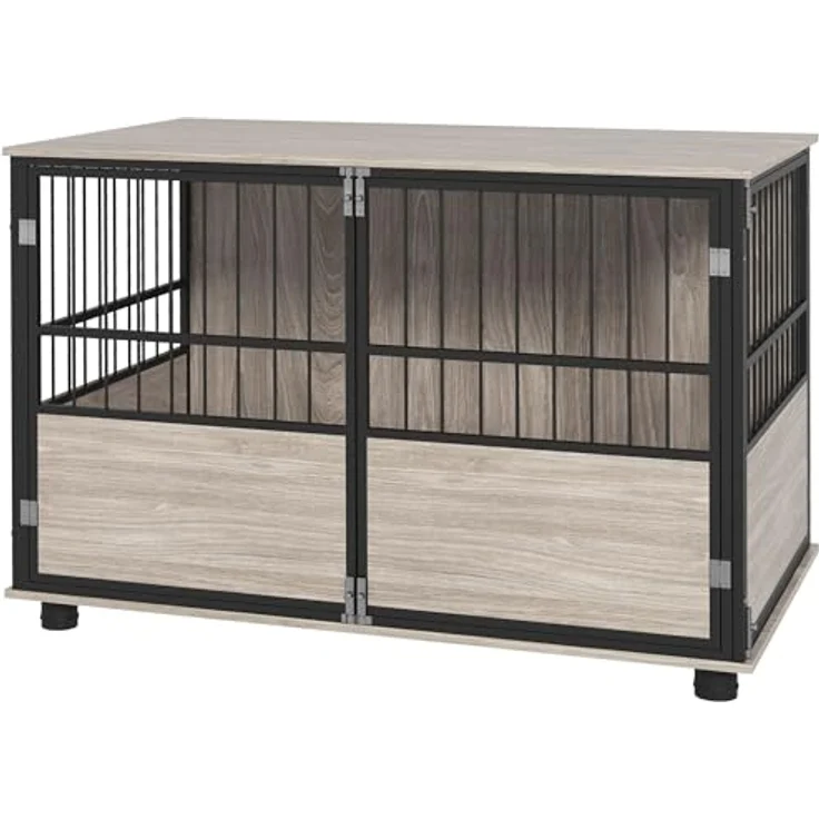 PawHut Hundekäfig für Zuhause, Hundehütte, rutschfest Haustierkäfig, Hundebox mit Türen, Hundehaus für große Hunde, Walnuss, 100 x 60 x 68 cm – Bild 1