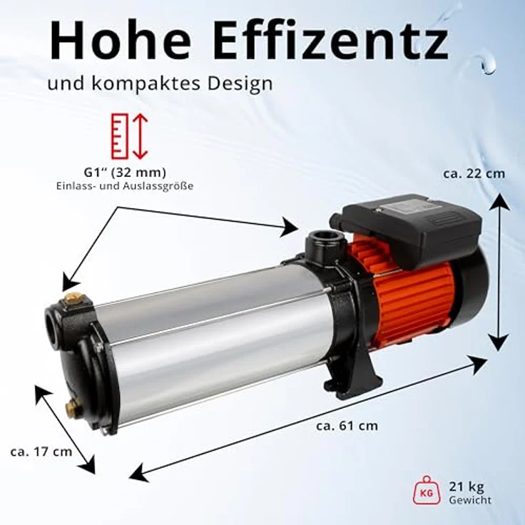 Grafner Premium Kreiselpumpe 10 Stufen, 2200 Watt, 5400 l/h, 11 bar, Förderhöhe 110m, Edelstahl, selbstansaugende Wasserpumpe für Garten und Haus – Bild 4