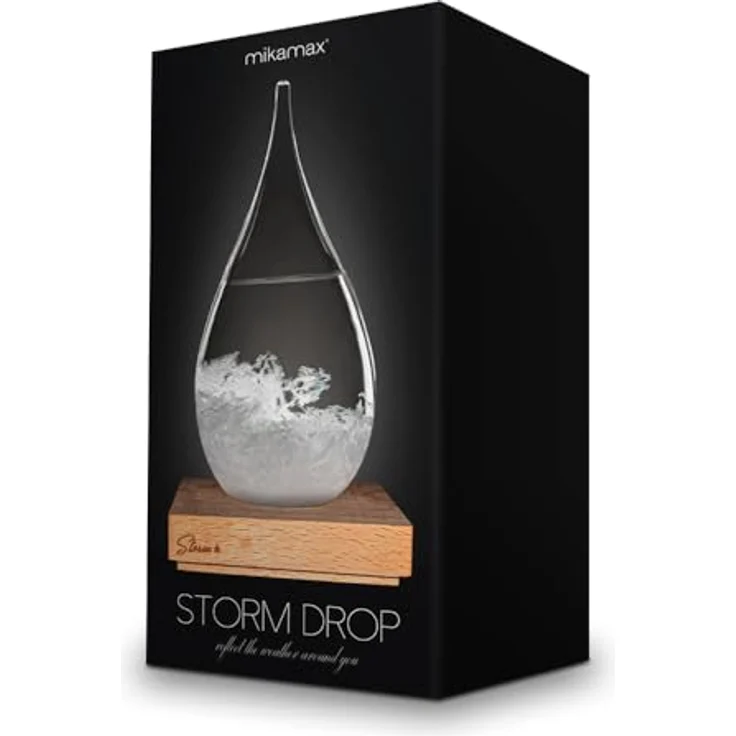 mikamax Storm Glass Drop Large, Wettervorhersage Glas mit Holzstand, Barometer und Wetterstation, Maße 10 x 11 x 23 cm, Geschenkidee für Männer und Frauen – Bild 3