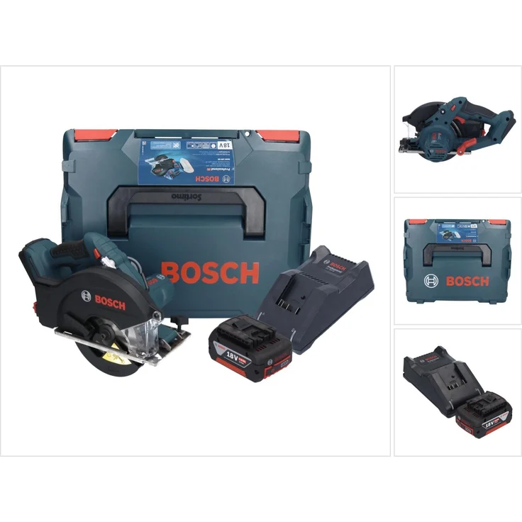 Bosch Professional GKM 18V-50, Akku Metall Handkreissäge 18 V mit 136 mm Sägeblatt, inkl. 1x 5,0 Ah Akku und L-Boxx