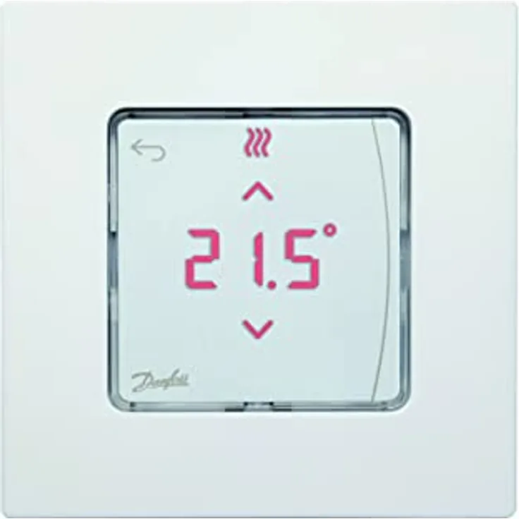 Danfoss 088u1015 Raumthermostat Aufputz mit Icon Display, digital, 230 V, für Fußbodenheizung, bis zu 5 Motoren, PWM Temperaturregelung, weiß