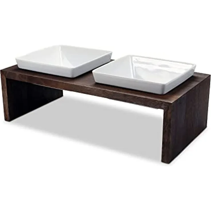 Replus | Futterstation Meshidai Doppelnapf in Walnuss | L 52 x B 26 x H 15 cm, 2 x 900 ml - Preisvergleich