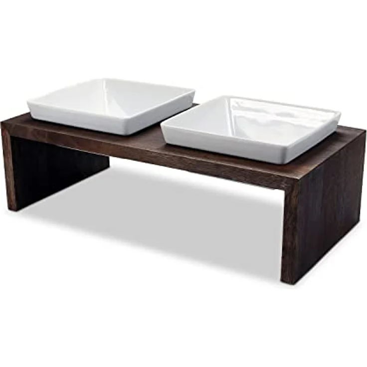 Replus | Futterstation Meshidai Doppelnapf in Walnuss | L 52 x B 26 x H 15 cm, 2 x 900 ml – Bild 1