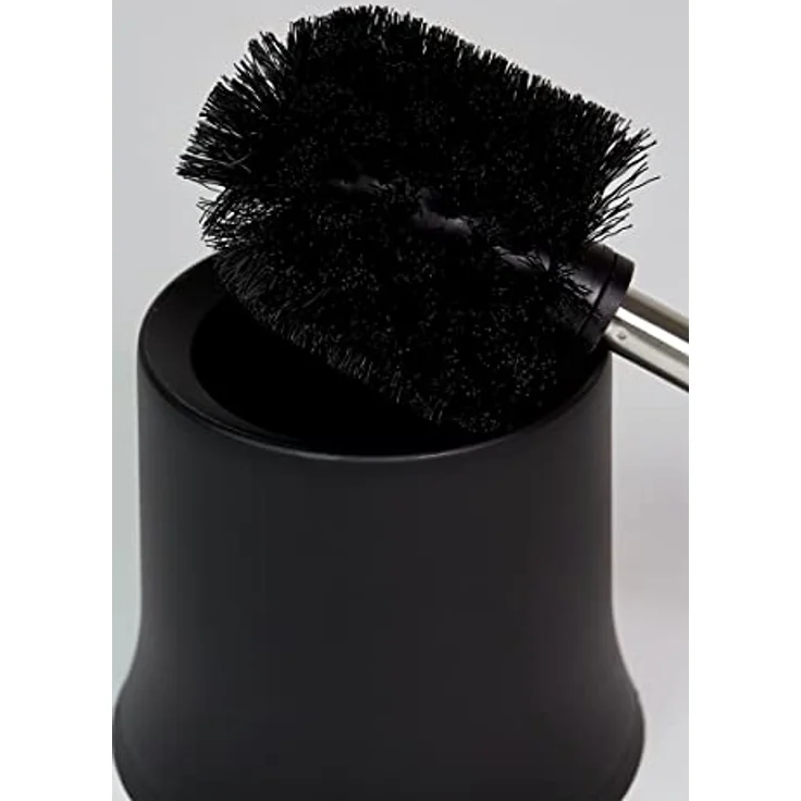 WENKO WC-Garnitur Basic, offener Toilettenbürstenhalter für das Badezimmer und die Gäste-Toilette, inkl. Toilettenbürste, aus mattiertem Kunststoff, Maße (B/T x H): Ø 14 x 38 cm, Schwarz – Bild 5
