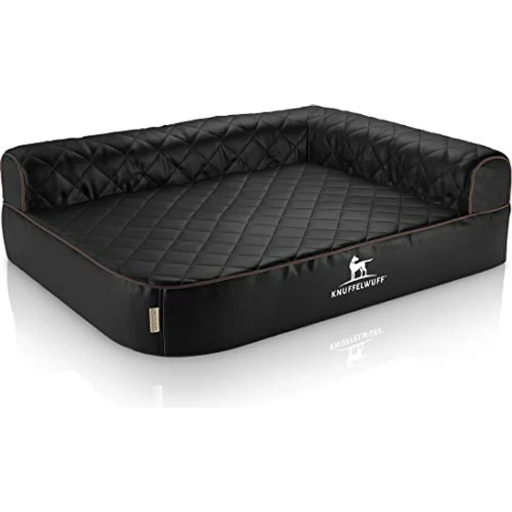 Knuffelwuff Orthopädisches Eck Hundebett Winslow aus Laser-gestepptem Kunstleder L 85 x 63cm Lehne Rechts Schwarz – Bild 2
