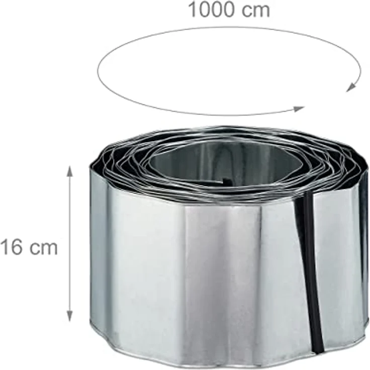 Rasenkante 10m, Beetbegrenzung aus Metall, verzinkt, flexibel, Umrandung f. Beet oder Rasen, 16cm hoch, silber – Bild 4