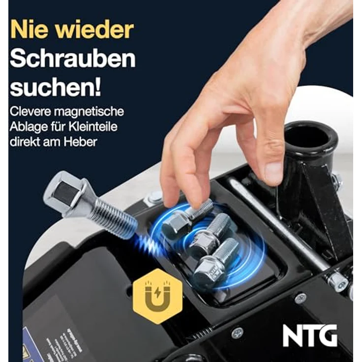 NTG Hydraulischer Wagenheber, Rangierwagenheber 3t mit Doppelkolben-Schnellhub, Hubbereich 85-485mm, inkl. 2 Gummipads und magnetischer Ablagefläche – Bild 4
