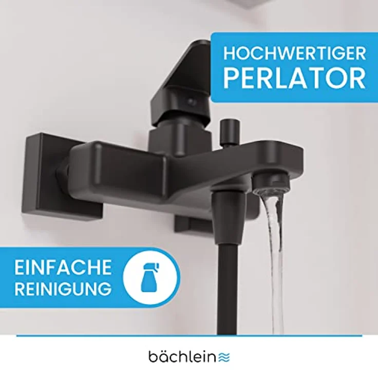 Bächlein Badewannenarmatur Junias, eckige Einhand-Wannenbatterie Komplettset in Matt Schwarz mit Keramikkartusche und innovativem Luftsprudler – Bild 2