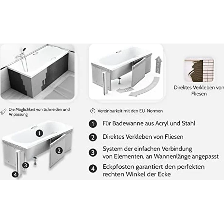 KOLMAN Badewanne Rechteck Modern 180x80 mit Styroporverkleidung - Ablaufgarnitur VIEGA & Füße – Bild 4