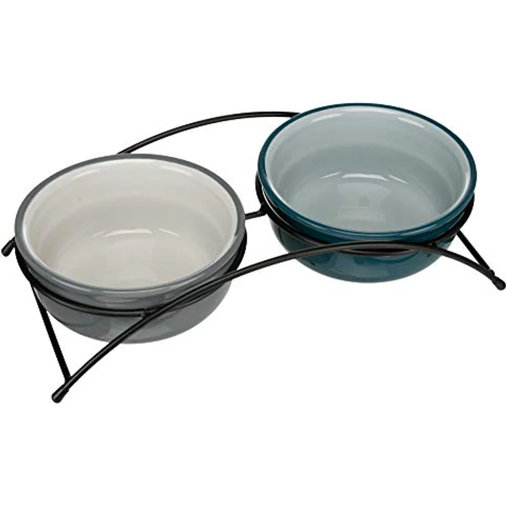 TRIXIE Eat on Feet Futternapf für Hunde, Petrolblau/Hellblau/Grau/Hellgrau, 2 × 1.6 L/ø20 cm - Preisvergleich – Bild 2