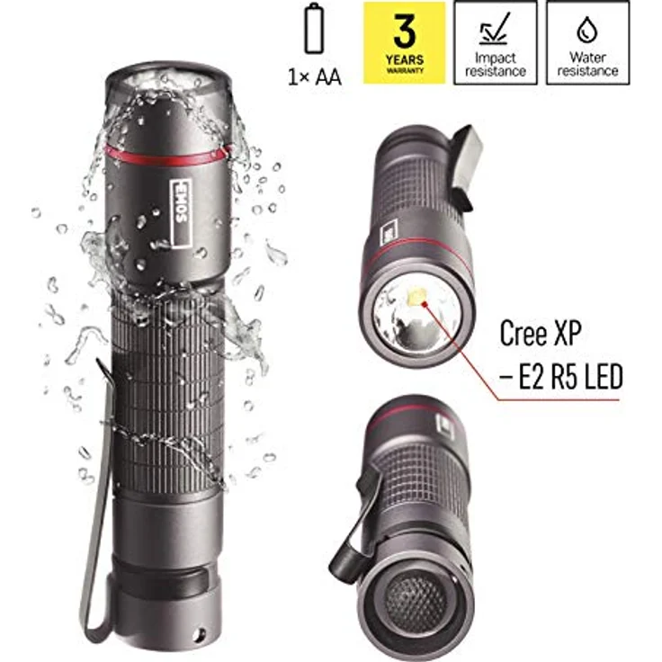 EMOS superhelle Mini-Taschenlampe, wasserbeständige IP65 CREE-LED-Stiftlampe, 170 lm Metall-Taschenlampe mit 100 m Leuchtweite, Stahlclip P3160 schwarz – Bild 4